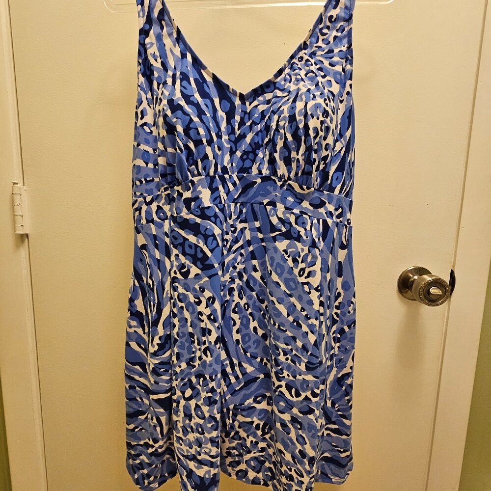 Size 16W Paradise Bay Blue and White Swimdress